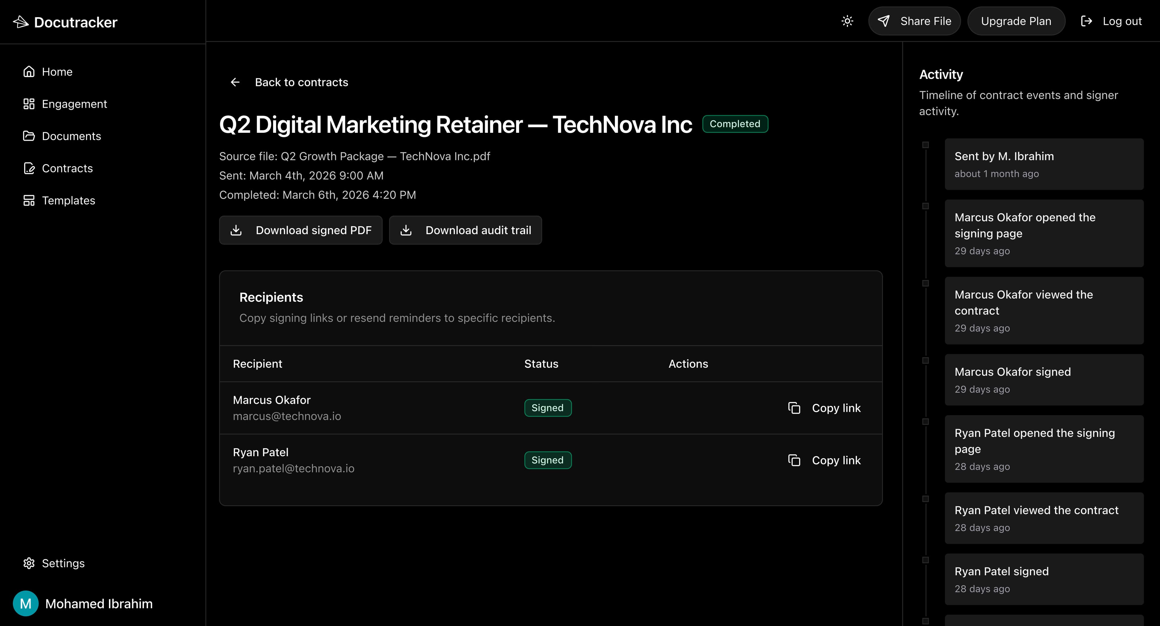 Contract details preview